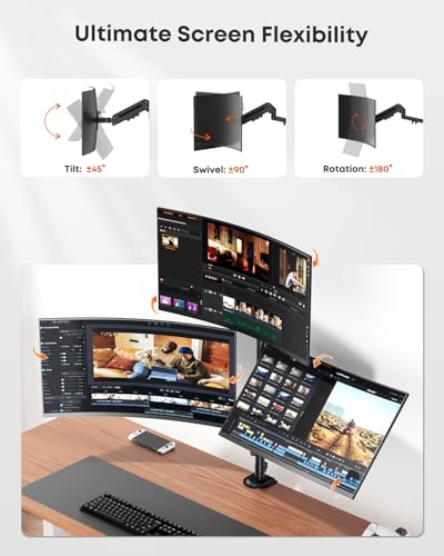 Triple Monitor Mount for up to 32 Inch Screens, Heavy Duty Gas Spring | Full Motion Arm, Tilt Swivel Rotation, Holds 19.8 lbs per Arm, VESA 75x75/100x100mm, Black - size: Up to 32 Inch
