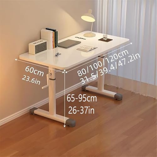 Manual Adjustable Desk, Height Adjustable Standing Desk, Ergonomic Home Office Computer Workstation Writing Desk for Study Room, Bedroom,White,80cm - size: 80cm