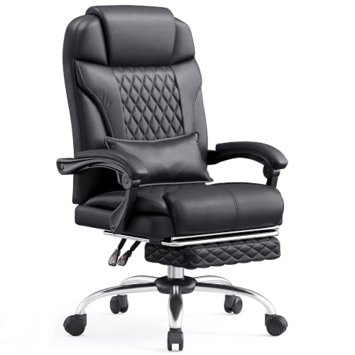 DurayLoly Big and Tall Office Chair, Retractable Footrest, 145° Recline - color: Black