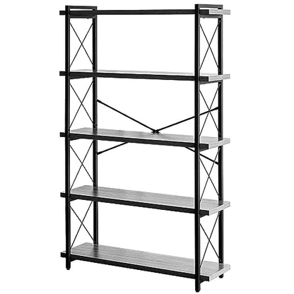 HCHQHS Bookshelf, 5-Tier Industrial Bookcase, Rustic Open Book Shelf, Freestanding Tall Bookshelves with Metal Frame - color: Grey, size: 5-Tier (35.8"W x 65.7"H)