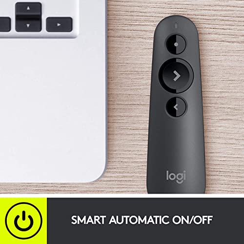 Logitech R500s Laser Presentation Remote Clicker with Dual Connectivity Bluetooth or USB for Powerpoint, Keynote, Google Slides, Wireless Presenter - Graphite (Renewed)