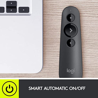 Logitech R500s Laser Presentation Remote Clicker with Dual Connectivity Bluetooth or USB for Powerpoint, Keynote, Google Slides, Wireless Presenter - Graphite (Renewed)