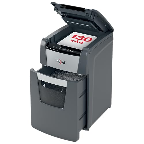 Rexel Optimum Auto Feed+ 130 Sheet Automatic Cross Cut Paper Shredder, P-4 Security, Small Office Use, 44 litre Removable Bin, 2020130X