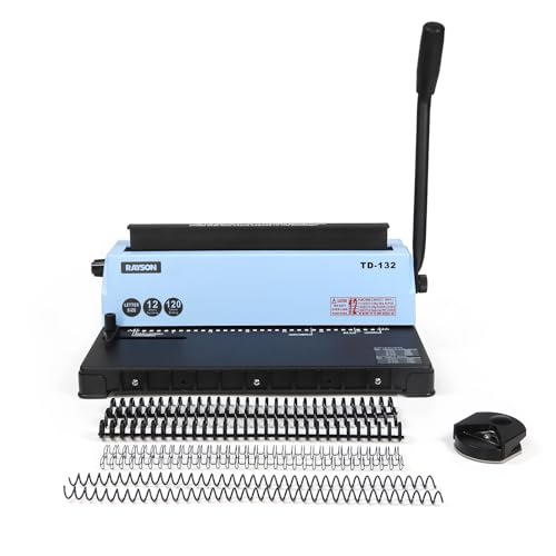 Rayson 3:1 Pitch Wire Binding Machine Bundle, 32-Hole Letter Size Binder, Punches 12 Sheets, Binds up to 120 Sheets, with 100 Black 1/2" 32-Loop Wire Binding Spines
