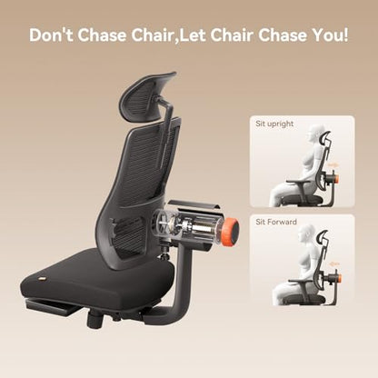 Office Chair Ergonomic with Footrest, Auto-Following Lumbar Support, High Back Desk Chair with 4D Armrest,136° Tilt Lock, Adjustable Seat Depth & Height - color: Black, size: 2D Headrest+Laptop Tray