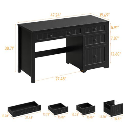 Vabches Farmhouse Executive Desk with 4 Drawers, Home Office Desk with File Drawer, Wood Computer Desk with Storage, Rustic Office Desk for Work Study Writing, Pure Black - color: Pure Black