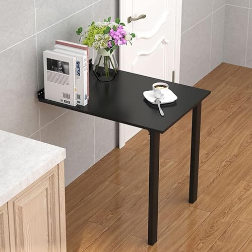 Wall Mounted Folding Table, Flip-up Dining Table Wood Drop-Leaf Desk with Support Legs, L29 x W17.7 x H29.5 Inch, Kitchen Laundry Room Restaurant Office Wall Table (Black) - color: Black
