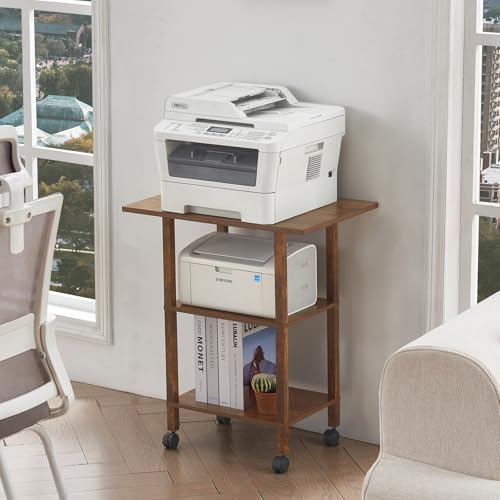 YUFAM 3 Tier Home Printer Stand with Storage, Brown - color: Brown, size: 15.75"D×23.65"W×25.7"H