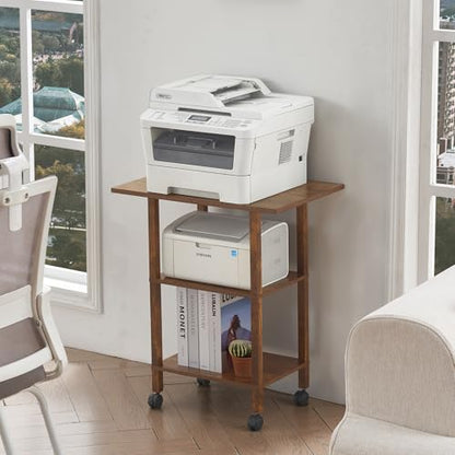 YUFAM 3 Tier Home Printer Stand with Storage, Brown - color: Brown, size: 15.75"D×23.65"W×25.7"H