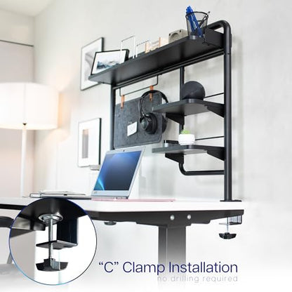 VIVO Black Clamp-on 38 inch Desktop Shelving System, DESK-SHELF38A | Raised Accessory Storage Shelves, Magnetic Memo Board Desk Organizer, Shelving for Sit Stand Workstation