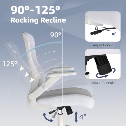 ralex-chair Ergonomic Office Chair with Adjustable Lumbar Support 350lbs | Desk Chair with 3D Flip-up Armrest,Computer Chair with Mesh Back,PU Leather Seat, for Office,Home,White - color: White