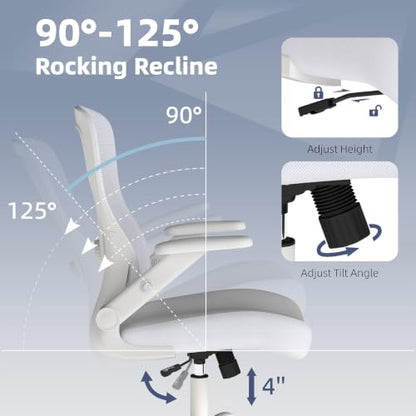 ralex-chair Ergonomic Office Chair with Adjustable Lumbar Support 350lbs | Desk Chair with 3D Flip-up Armrest,Computer Chair with Mesh Back,PU Leather Seat, for Office,Home,White - color: White