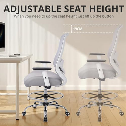 Drafting Office Chair Big and Tall 450lbs Heavy Duty for Standing Desk - color: Grey