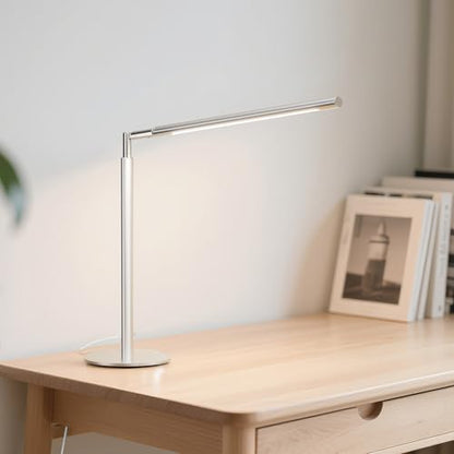 Silver LED Desk Lamp, 16" Dimmable Metal Desk Light with Base, 15W 1200LM, Adapter Included, Color & Brightness Adjustable, Modern Tall Table Lamp for Home Office Reading Study Task Laptop - color: Silver