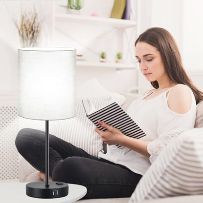 Lynnoland Set of 2 Touch Control Table Lamps with 2 USB & AC Outlet, 3-Way Dimmable Bedside Nightstand Lamps for Bedroom Living Room Nursery, 800 Lumens 5000K Daylight Bulbs Included - color: Gray & Matte Black (Base) - 5000K