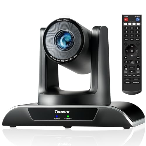 Tenveo 20X Optical Zoom PTZ Camera with AI Auto-Tracking, USB 3.0/HDMI, FHD 1080P60 for Video Conferencing, Live Streaming, Church, Education, Zoom, Teams & OBS - color: Obsidian Black