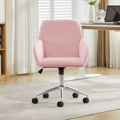 YITAI Velvet Office Desk Armchairs with Silver Base and Wheels,Modern Height Adjustable 360 Degree Swivel Upholstered Vanity Chairs for Living/Room Bedroom/Study,Pink - color: Silver Pink