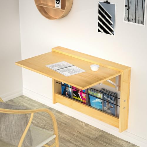 Wall Mounted Folding Table,Wooden Mounted Desk with Iron Bracket,Wall Desk Fold Down for Small Spaces,Laundry Room, Room, Study