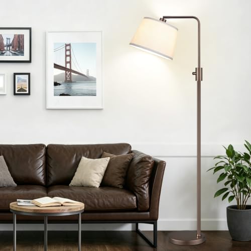 Nintiue [Upgraded] Dimmable Floor Lamp, 1000 Lumens LED Edison Bulb Included, Modern Arc Standing Tall Brown Floor Lamp for Living Room Bedroom Office Dining Room - color: Brown-Beige Linen Shade