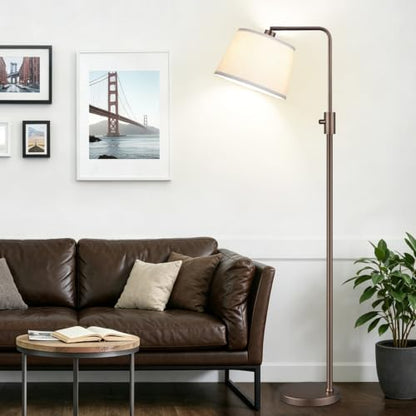 Nintiue [Upgraded] Dimmable Floor Lamp, 1000 Lumens LED Edison Bulb Included, Modern Arc Standing Tall Brown Floor Lamp for Living Room Bedroom Office Dining Room - color: Brown-Beige Linen Shade