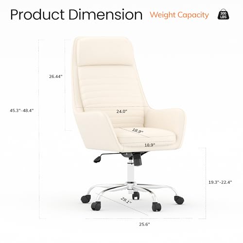 COLAMY Ellis High-Back Home Office Desk Chair, Leather Executive Chair with Integrated Armrests, Beige - color: Beige