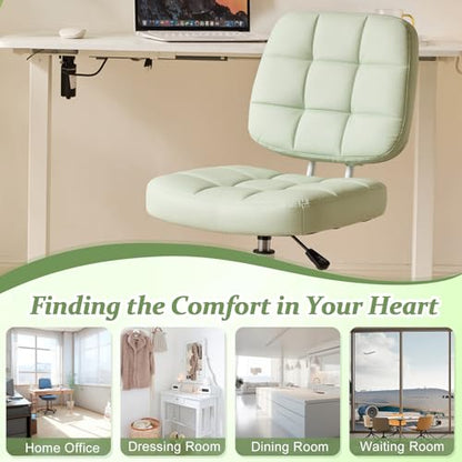 VINGLI Compact Small Desk Chair, Cute Armless Chair with Wheels, Vanity Chair with Low Back, Height Adjustable Task Chair for Small Spaces, Office, Bedroom, Make Up Room, PU Leather, Mint Green - color: Mint Green