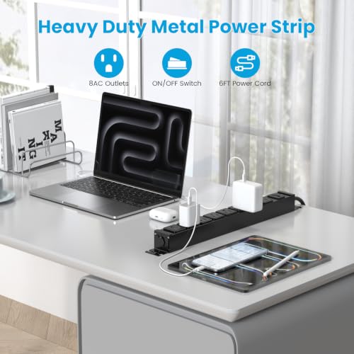 HHSOET Metal 360° Rotating 8 Outlet Mountable Power Strip, 3FT, Black, 1 - size: 3ft