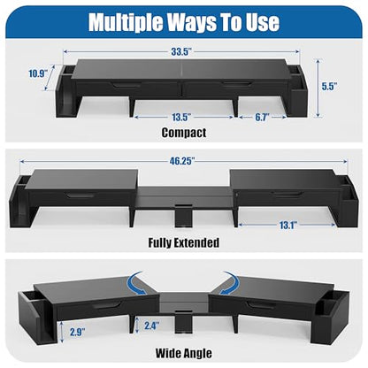 Simple Houseware Desk Dual Monitor Stand Riser with 2 Drawers, Black - color: Black