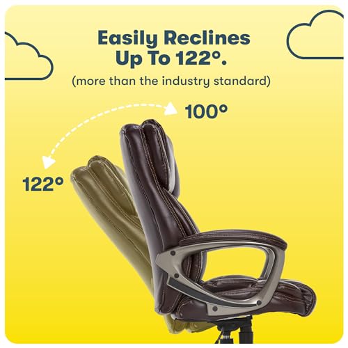 Serta Ergonomic Executive Office Chair with Lumbar Support, Leather Chair | Garret, Back Pain Relief, Foam Seat Cushion, Padded Arms, Adjustable Height and Reclining, Office Chair with Wheels, Brown - color: Brown