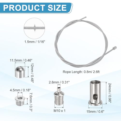 uxcell 4Set Ceiling Hanging Wire Cable Kit, 2.6ft Top Adjust Adjustable Hanging Wire Rope Suspension with Mount Screw Kit for Pendant Chandelier Ceiling LED Panel Light, Chrome - color: Chrome, size: 2.6ft