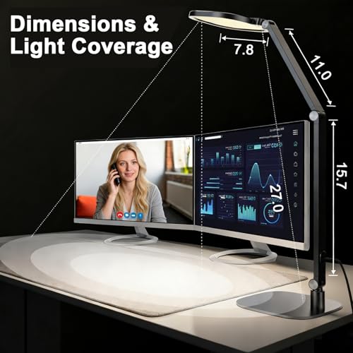 NS Pro LED Desk Lamp with Remote Control, Eye-Caring CRI95+ Dimmable Light, 3000K–6000K Adjustable CCT, Flexible Angle, Clamp or Base Mount, Memory Function Desk Lamp for Office, Reading & Video Calls - size: 1 PACK