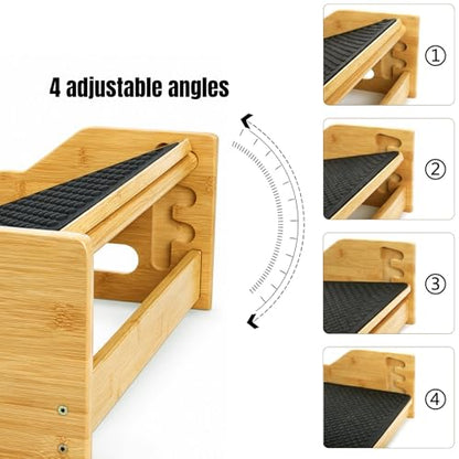 Hiceeden Bamboo Foot Rest Under Desk, Ergonomic Footrest with 4 Adjustable Heights, Non-Slip Foot Stool with Massage Surface for Office & Home Work, Improves Posture & Leg Circulation