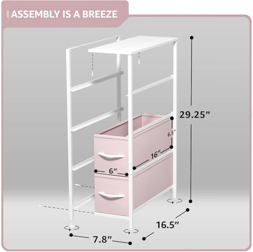 Sorbus Kids Narrow Dresser with 4 Drawers - Vertical Slim Storage Chest of Drawers with Steel Frame, Wood Top & Easy Pull Fabric Bins for Small Spaces, Closets, Bedroom, Bathroom & Laundry - color: Pink, style: 4 Drawer