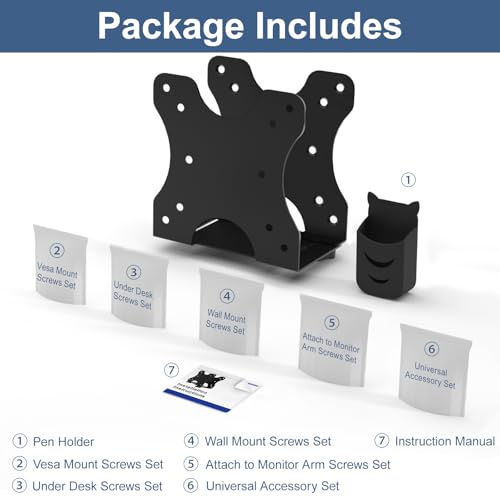 Adjustable Thin Client Mini PC Mount Bracket, Mini PC Vesa Mount, Under Desk Mount, Wall Mount and Attached to Monitor Arm Mount for NUC, Dell, HP, Mac mini, Cable Boxes, Wi-Fi Routers and Small CPUs
