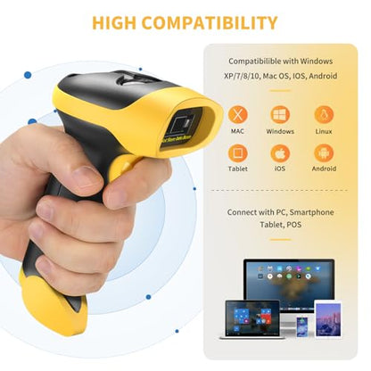 NetumScan Bluetooth Bar Code Scanner, 3 in 1 Automatic Wireless 1D Barcode Scanner Handheld USB CCD Barcode Reader for Store, Warehouse POS, Computer, Tablet, iPhone, iPad, Android - style: Bluetooth+2.4G Wireless-Yellow