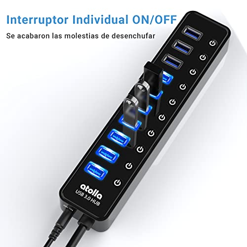 Powered USB 3.0 Hub, atolla 10 Ports USB Data Hub Splitter with Individual ON/Off Switches and 12V/2.5A Power Adapter USB Extension for Mouse, Keyboard, Hard Drive or More Devices
