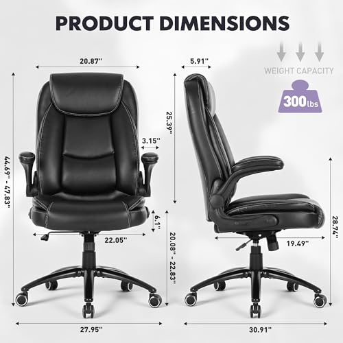 MALOL 300lbs Office Chair with Flip-Up Armrests & Reclining Backrest, Ergonomic PU Leather Executive Desk Chair-Adjustable Height & Tilt Tension, Black - color: Black-new