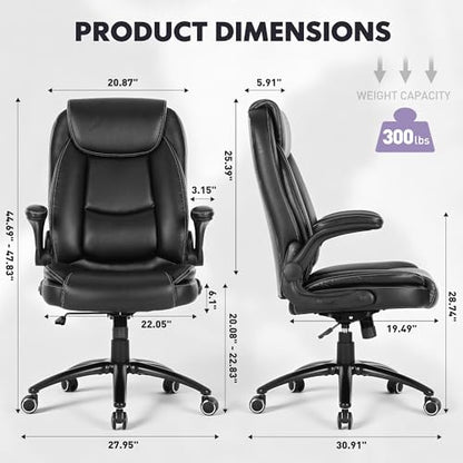 MALOL 300lbs Office Chair with Flip-Up Armrests & Reclining Backrest, Ergonomic PU Leather Executive Desk Chair-Adjustable Height & Tilt Tension, Black - color: Black-new