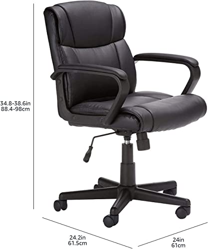 Amazon Basics Office Task Chair with Adjustable Height, 360° Swivel, Padded Armrests, Mid-Back, Rolling, 275 Pound Capacity, 24"D x 24.2"W x 34.8"H, BIFMA Certified, Dark Brown Faux Leather - color: Dark Brown