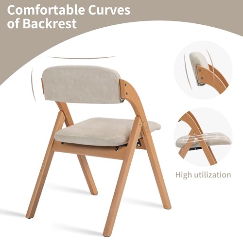 Folding Chairs with Padded Seats | Wooden Stackable Dining Chair Set of 2 with Removable Cover Extra for Guests Kitchen Office Wedding Party Picnic, Cream - color: Cream, size: 2PCS