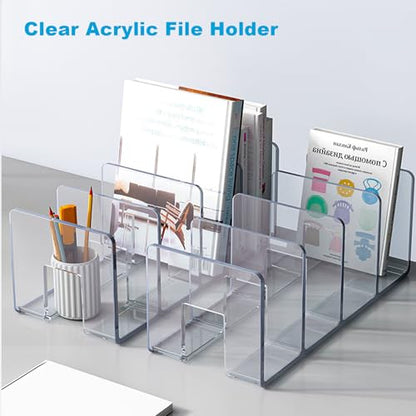 Marte Vanci Clear Acrylic File Sorter, Sturdy Desk File Organizer Shelf Book Holder Purse Handbag Clutch Divider File Folder Rack for Letter Cookbooks Home Office Kitchen Supplies 4 Sections (4 Pcs) - size: 4 Pack