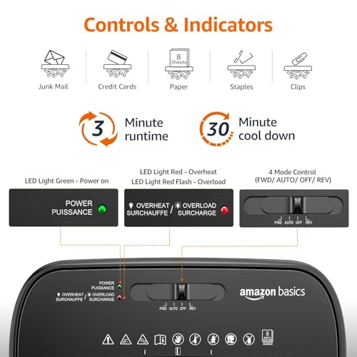 Amazon Basics 8-Sheet High Security Cross Cut Paper and Credit Card Shredder with P-4 Security, Auto Shut-off, Black - color: Black, size: 8 Sheet
