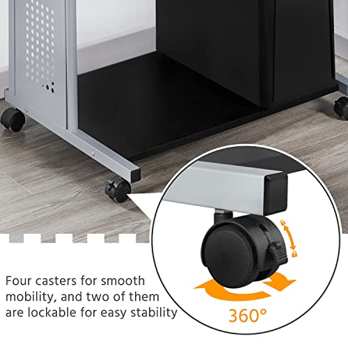 Yaheetech Small Rolling Computer Desk with Hutch and Storage Shelves, Black - color: Black