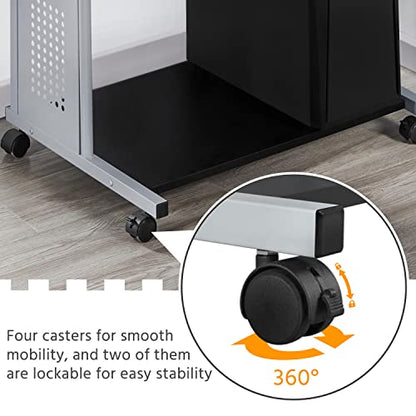 Yaheetech Small Rolling Computer Desk with Hutch and Storage Shelves, Black - color: Black