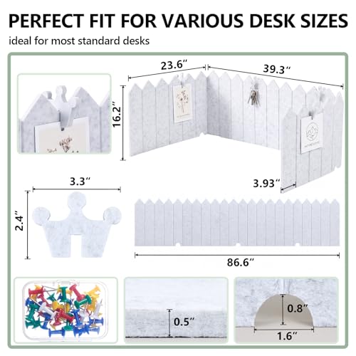 86.5 x 16'' Foldable Felt Desk Divider with 25 Thumbtacks & 8 Clips, Acoustic Desk Partition Privacy Panel, Versatile Cubicle Shield Hanging Note Item, for Office Home (Triangular) - style: Triangular