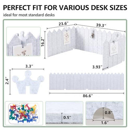 86.5 x 16'' Foldable Felt Desk Divider with 25 Thumbtacks & 8 Clips, Acoustic Desk Partition Privacy Panel, Versatile Cubicle Shield Hanging Note Item, for Office Home (Triangular) - style: Triangular