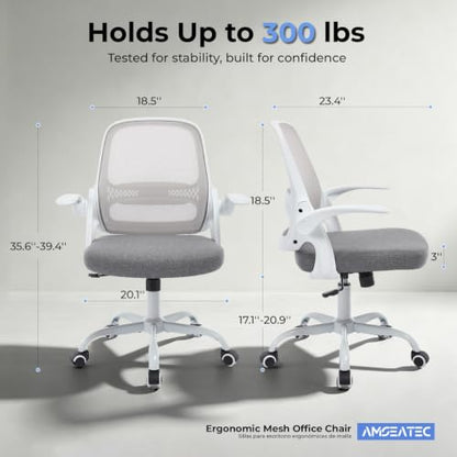 amseatec Mesh Office Chair, Ergonomic Home Office Chair with Flip-Up Arms - color: Grey, size: Oversized