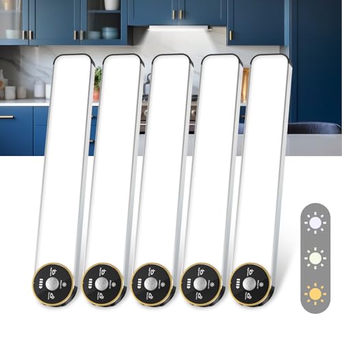 50 LED Motion Sensor Under Cabinet Lighting, 3-Color Dimmable, Rechargeable 1600mAh Battery, Digital Display, 10 Inch Wireless Closet Lighting for Kitchen & Indoor Use (5-Pack) - color: Silver - 10 In, size: 5 Pack