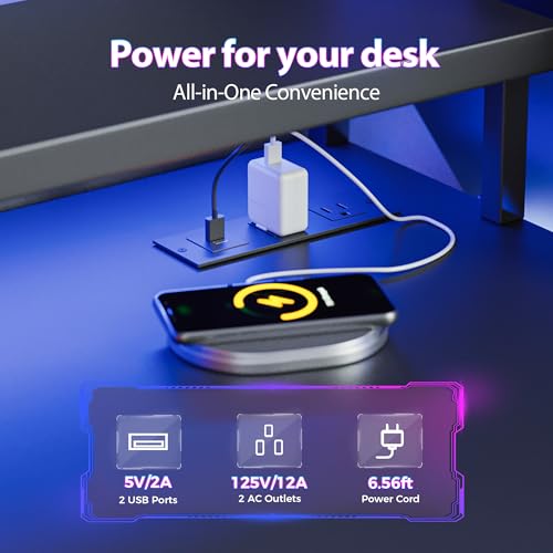 Mericonia 52 inch Gaming Desk with Drawers, Reversible Computer Desk, Black - color: Black, size: 52*20