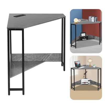 Corner Desk with Outlets and USB Ports, Small Space Saving Computer Desk, Modern Design with Excellent Load Bearing for Home Office